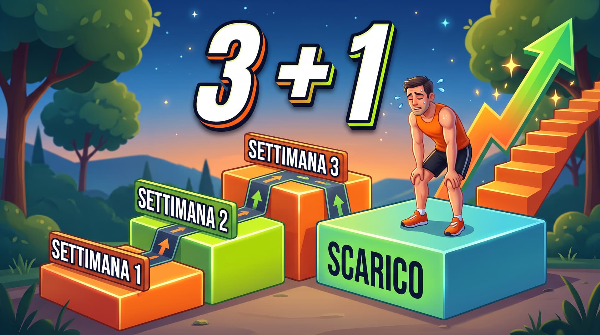 Scala con tre gradini di carico e un pianerottolo di scarico: la regola delle 3 settimane di carico e 1 di scarico.